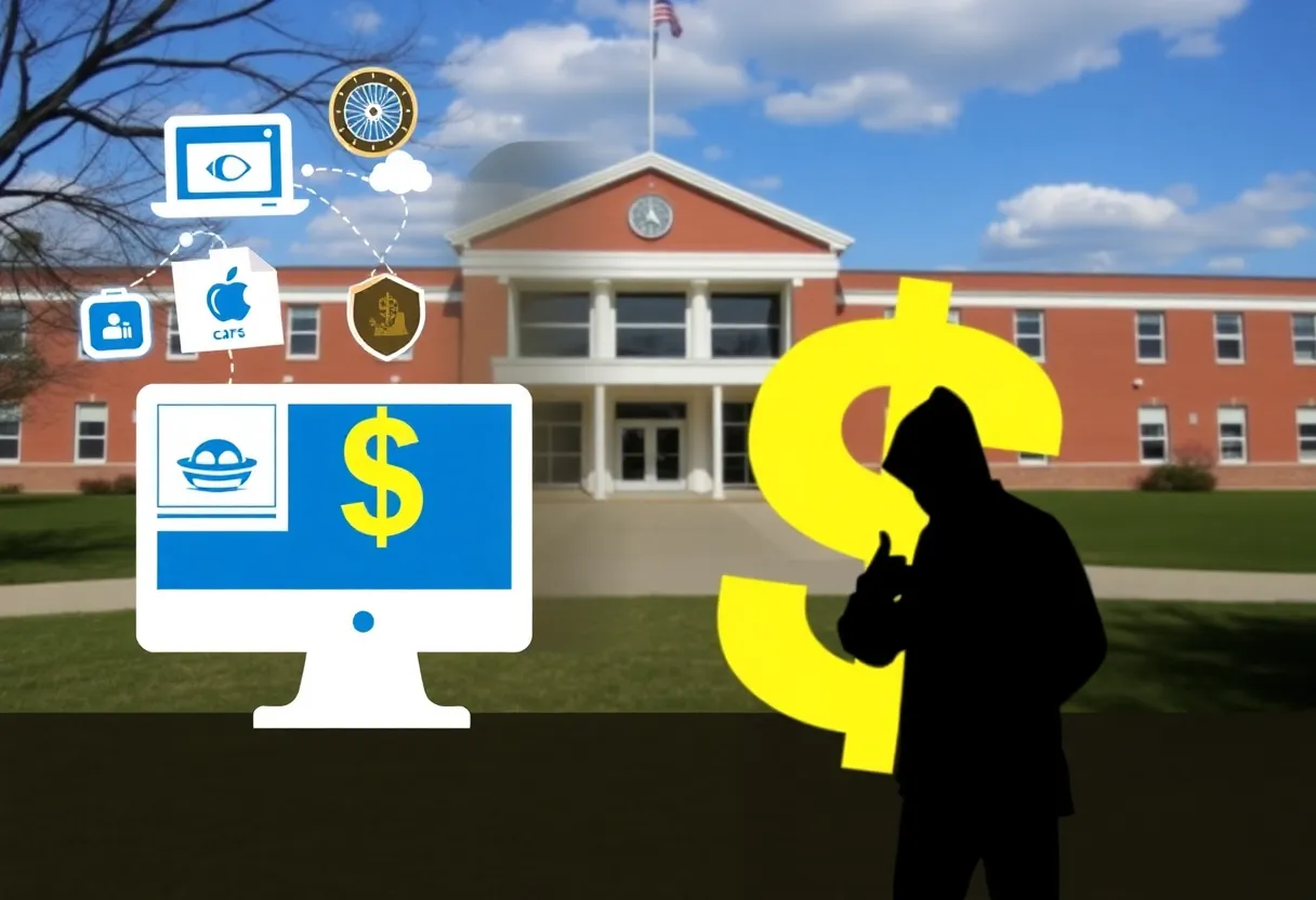 Visual representation of cyber fraud affecting a school district's finances.