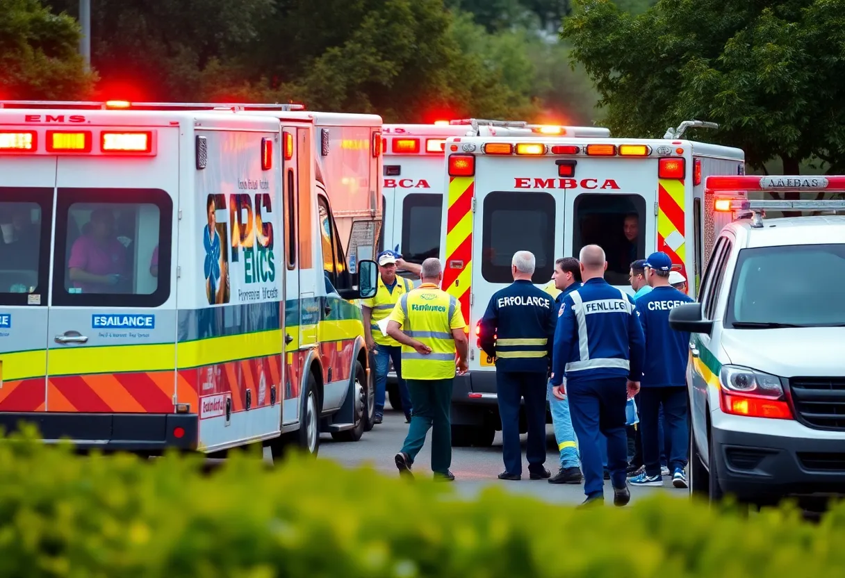 Paramedics responding to an emergency call with an ambulance.