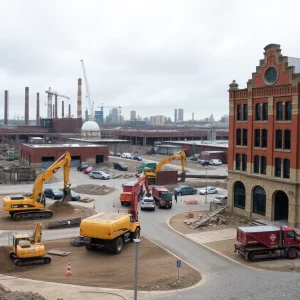 Image depicting the Frog Switch redevelopment site and ongoing construction efforts.