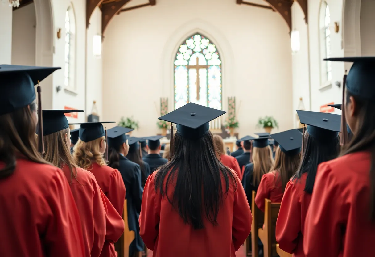 Graduation ceremony with students in caps and gowns