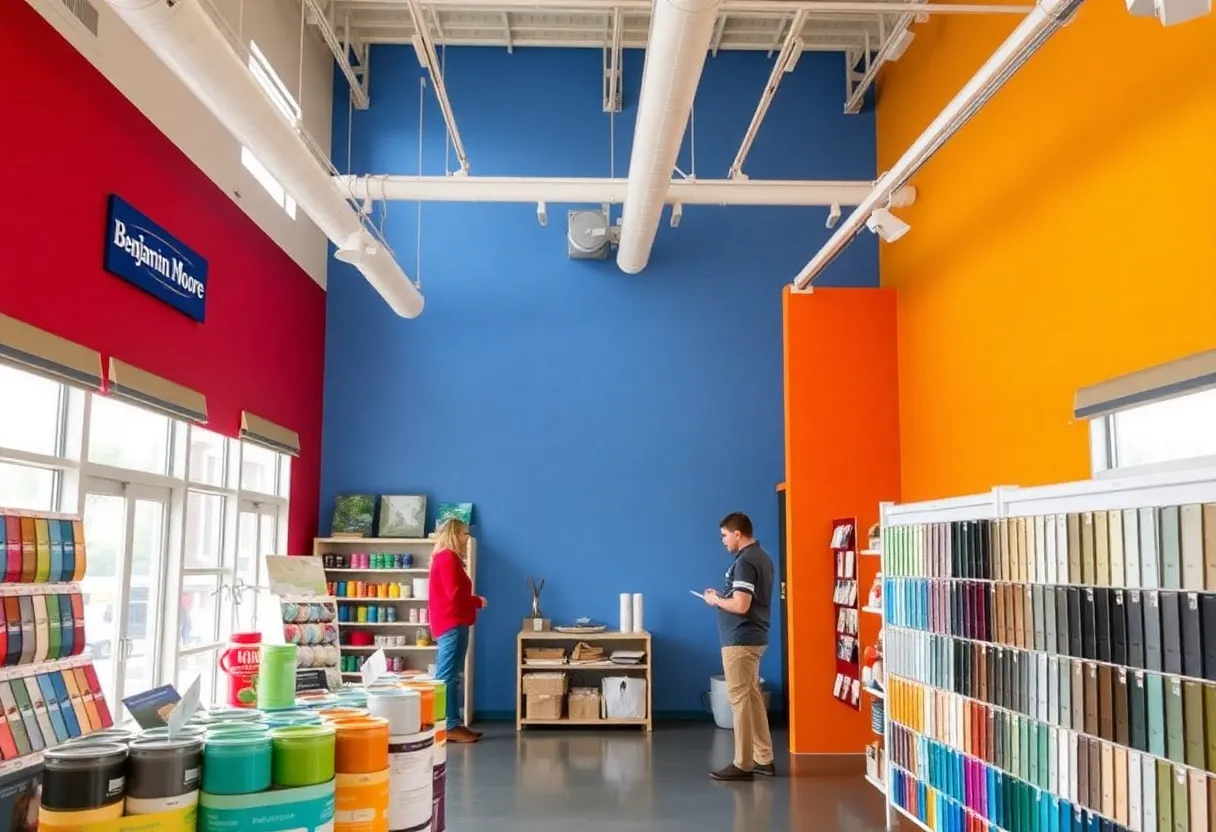 Interior of Grauer's Paint & Decorating store with paint samples