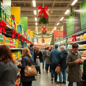 Shoppers in a Philadelphia grocery store during the holiday season