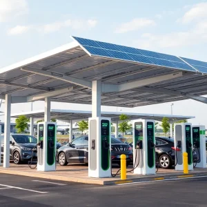 Electric vehicle charging hub in Harrisburg with solar canopy