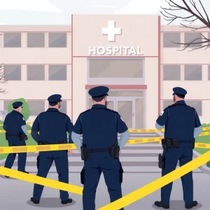 Emergency response at a hospital due to shooting incident.