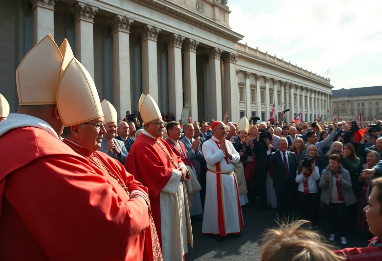 Crowd celebrating the election of Pope Leo XIV outside the Vatican.