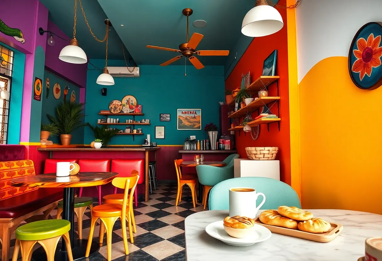 Café interior of La Jefa showcasing colorful decor