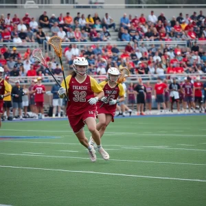 Lacrosse players in action during a tournament
