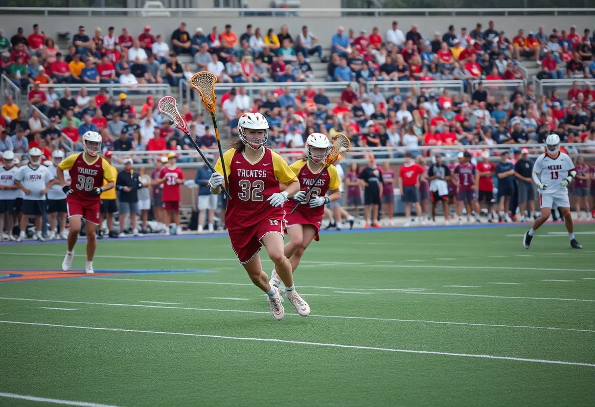 Lacrosse players in action during a tournament