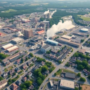 Aerial view of Lehigh Valley with visible pollution indicators