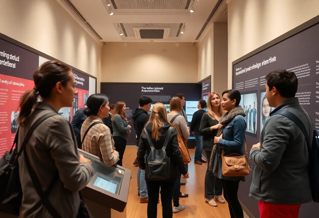 Visitors engaging with interactive displays at the Let’s Talk Exhibit