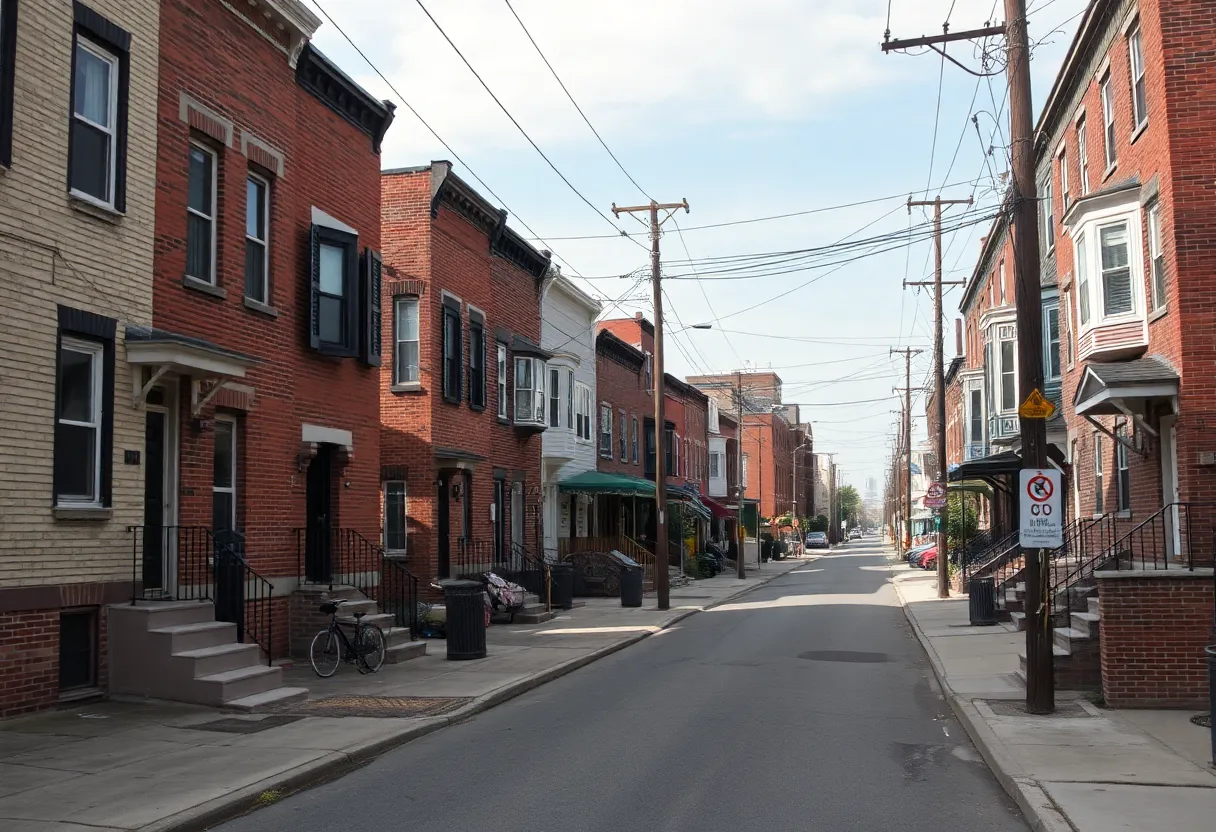 A street view in Philadelphia without people, indicating the heat of summer.