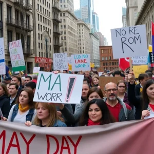 Diverse protesters at a May Day rally in the U.S.