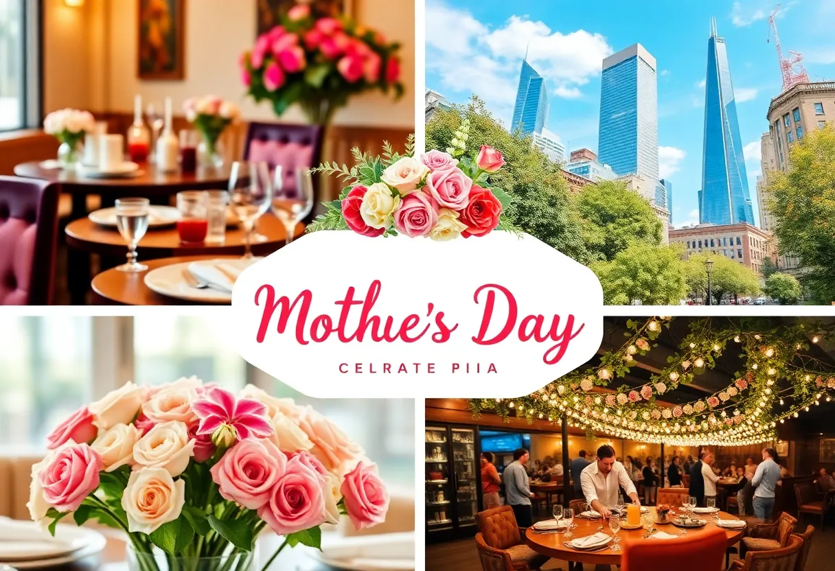A collage showcasing various Mother's Day events and activities in Philadelphia.