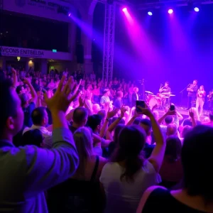 Crowd enjoying Mt. Joy concert at Mann Center