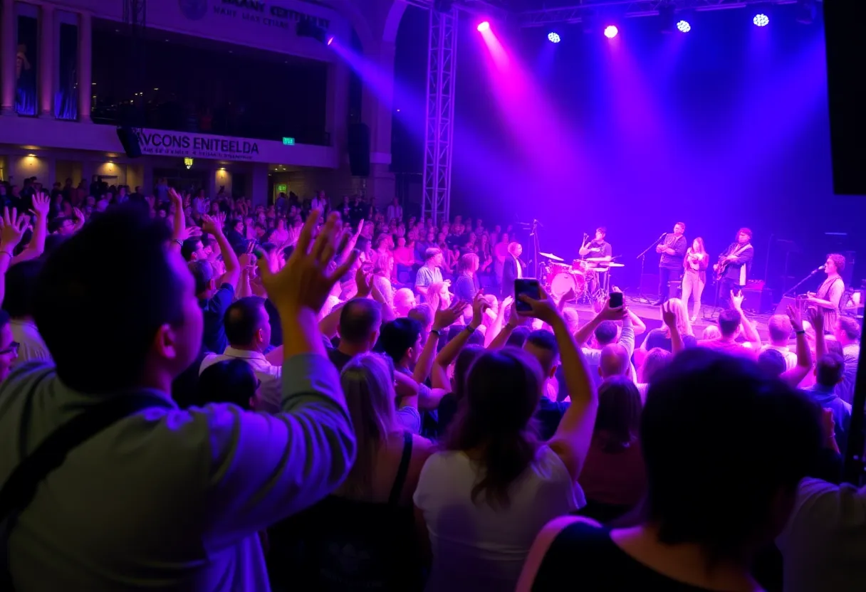 Crowd enjoying Mt. Joy concert at Mann Center