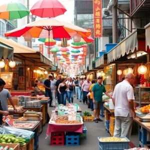 Vibrant street festival at Ninth Street Market with vendors and food.