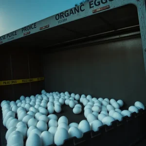 Trailer displaying empty space where organic eggs were stolen in Pennsylvania.