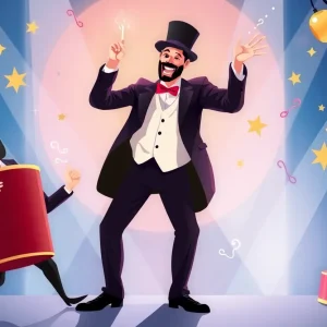 Magical performance stage representing Penn & Teller's anniversary
