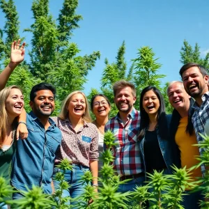 Diverse adults celebrating recreational cannabis legalization