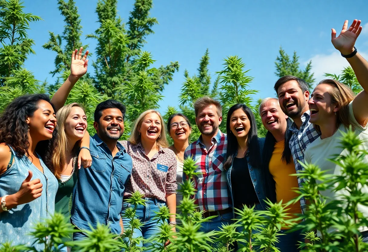Diverse adults celebrating recreational cannabis legalization