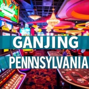 Illustration of Pennsylvania gaming revenue growth with casino elements.