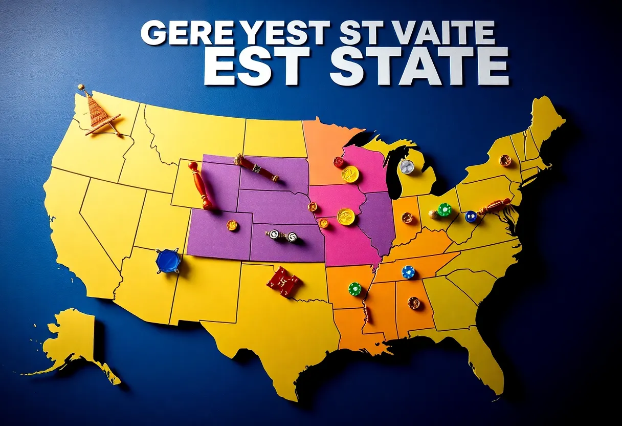 Map of the U.S. highlighting Pennsylvania for its gambling culture
