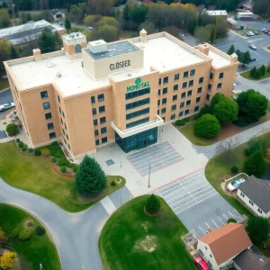 A closed hospital in Pennsylvania signifying the healthcare crisis.