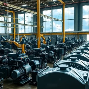 Manufacturing factory in Pennsylvania with cloudy weather