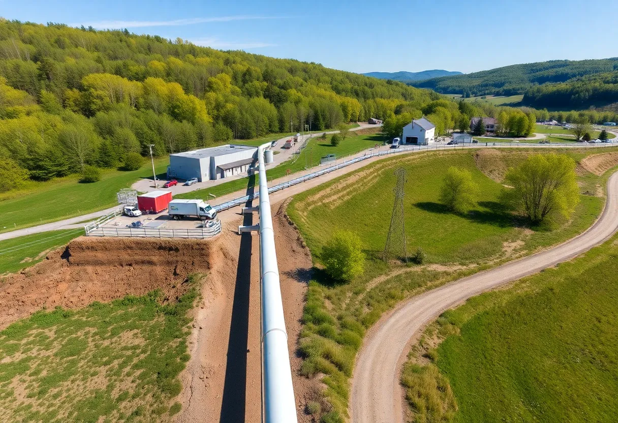 A view of natural gas development in Pennsylvania with community structures.