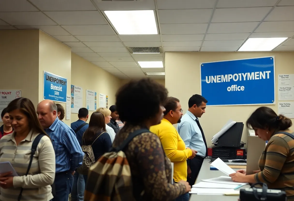 Applicants waiting at an unemployment office in Pennsylvania
