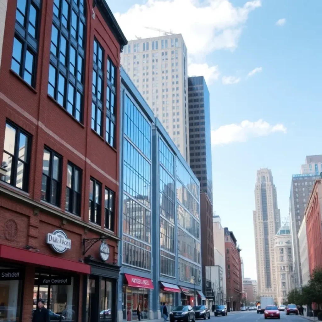 View of Philadelphia highlighting local businesses and city architecture