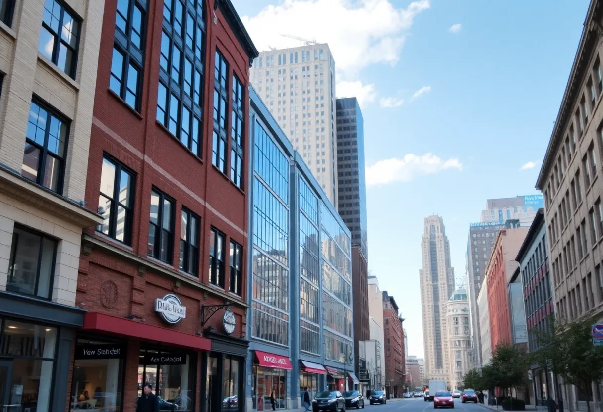 View of Philadelphia highlighting local businesses and city architecture