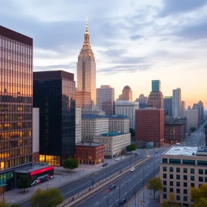 Philadelphia skyline with business imagery