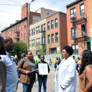 Community members in Philadelphia discussing healthcare services.