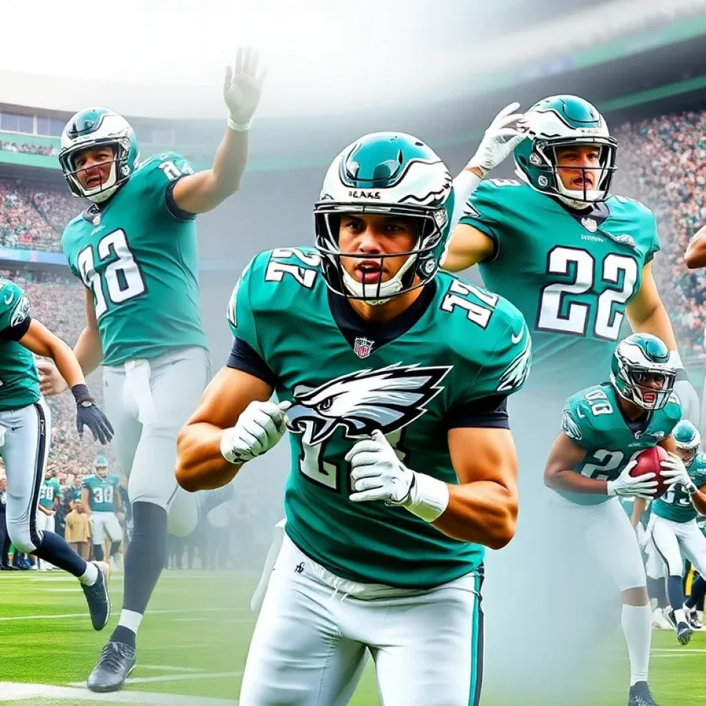 Philadelphia Eagles players in action during an NFL game