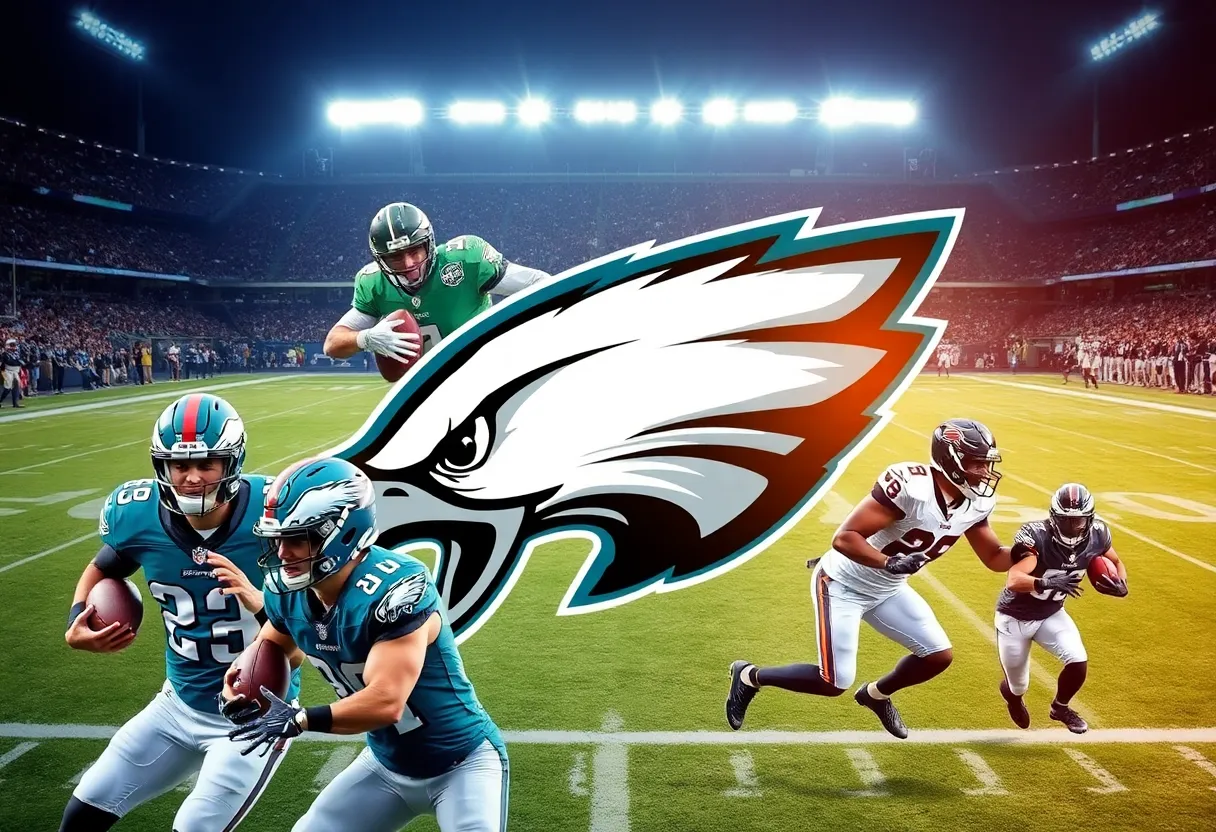 Philadelphia Eagles players in an action scene against NFL teams