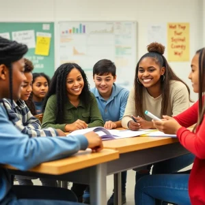 High school students learning financial literacy in a classroom