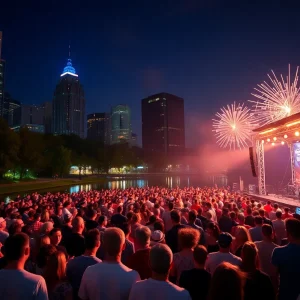 Crowd enjoying the Philadelphia Fourth of July Concert with fireworks in the background.
