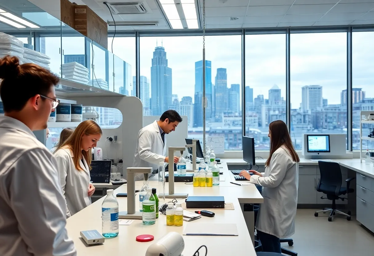 A modern life sciences laboratory in Philadelphia with researchers working.