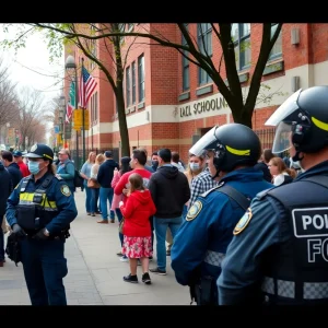 Police officers outside Overbrook High School maintaining public safety