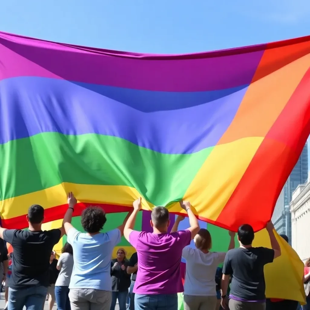 Massive Progress Pride Flag in Philadelphia during Pride Festival