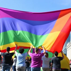 Massive Progress Pride Flag in Philadelphia during Pride Festival