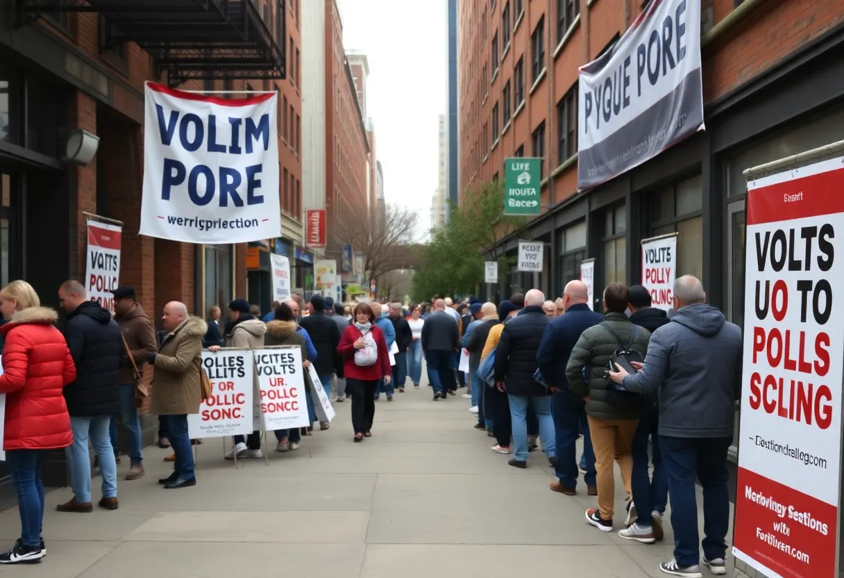Voters in Philadelphia waiting in line at a polling station