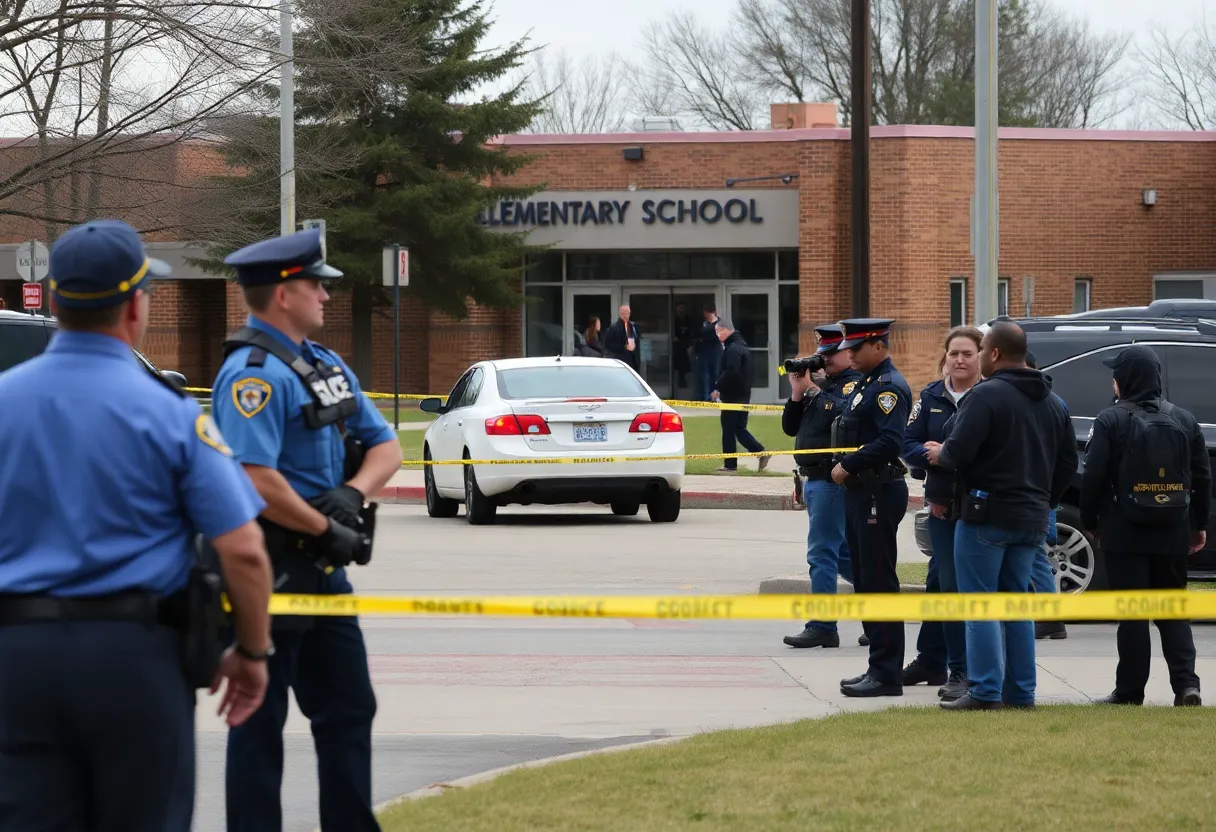Police investigation outside James Logan Elementary School after a shooting incident