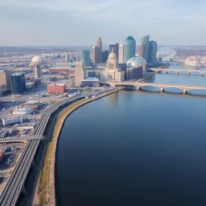 Aerial view of Philadelphia water infrastructure and skyline