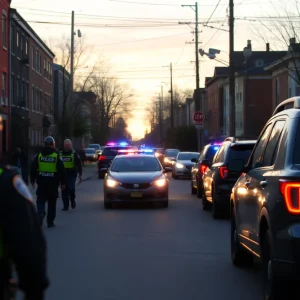 Scene depicting a Philadelphia neighborhood with subtle police activity.