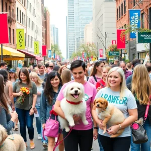 Community members participating in the Philly Loves PAWS fundraiser with pets