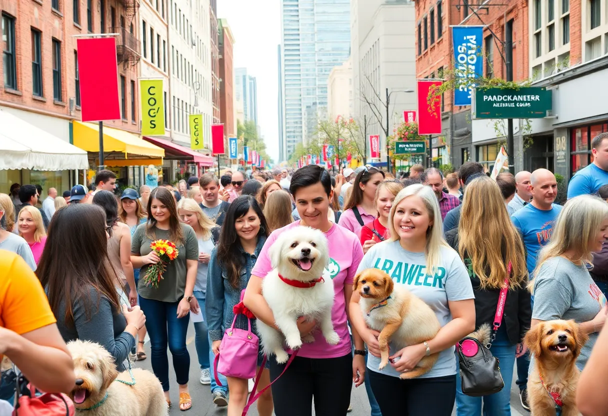 Community members participating in the Philly Loves PAWS fundraiser with pets