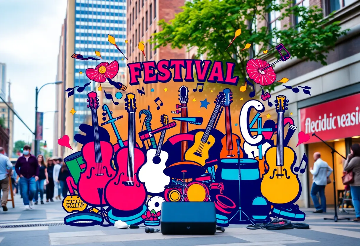 Promotional artwork for the 2025 Philly Music Fest featuring diverse musical elements.