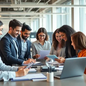 Accountants collaborating in a modern office setting